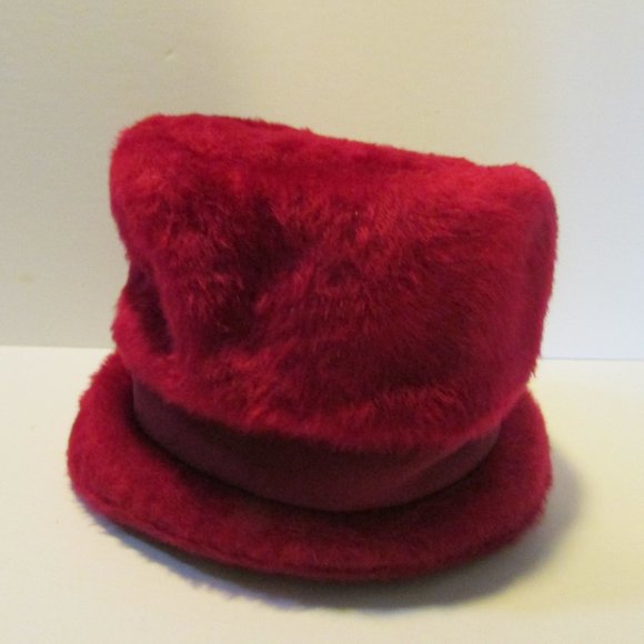 vintage women's magenta faux fur bucket hat with ribbon band and bow size 18 - Picture 2 of 7